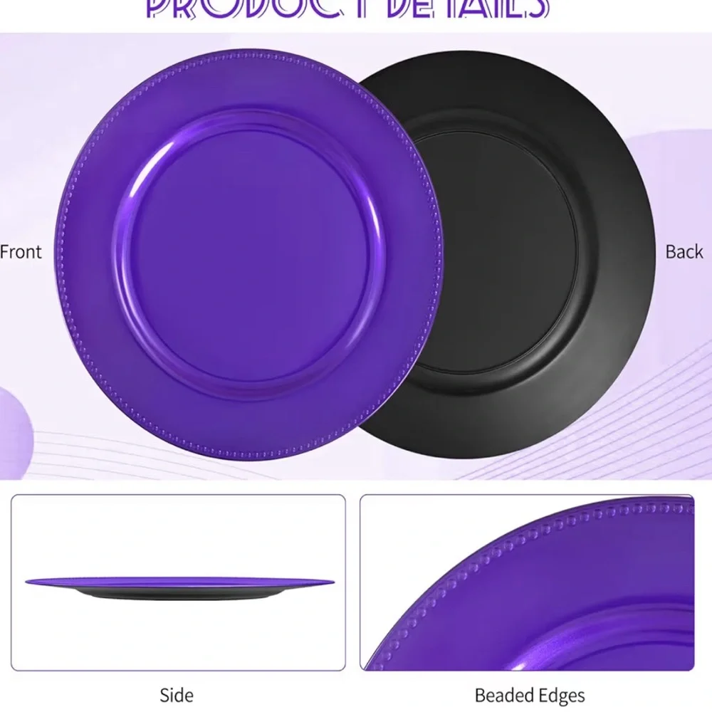 QTY 3 / 13” Purple Beaded Charger Plates.   Elegant Purple Party Plates Set - Picture 4 of 7